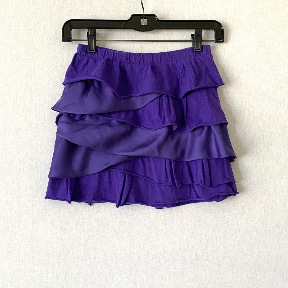 J Crew Crewcuts Girls Mixed Fabric Ruffle Tiers Skirt in Purple